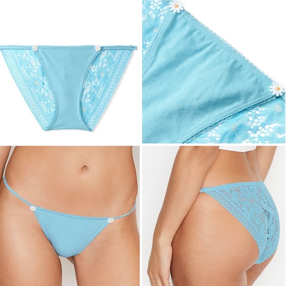 Victoria Secret Blue Lace Shine Panty LOT Medium - Picture 7 of 11